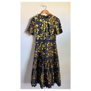 Cocktail Velvet Embroidered Floral Tiered Dress